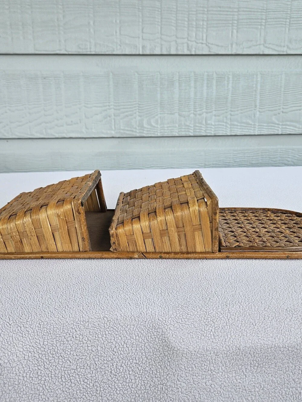 VTG Bamboo Rattan Woven Wooden Hanging Wall Basket Letter Paper Organizer MCM